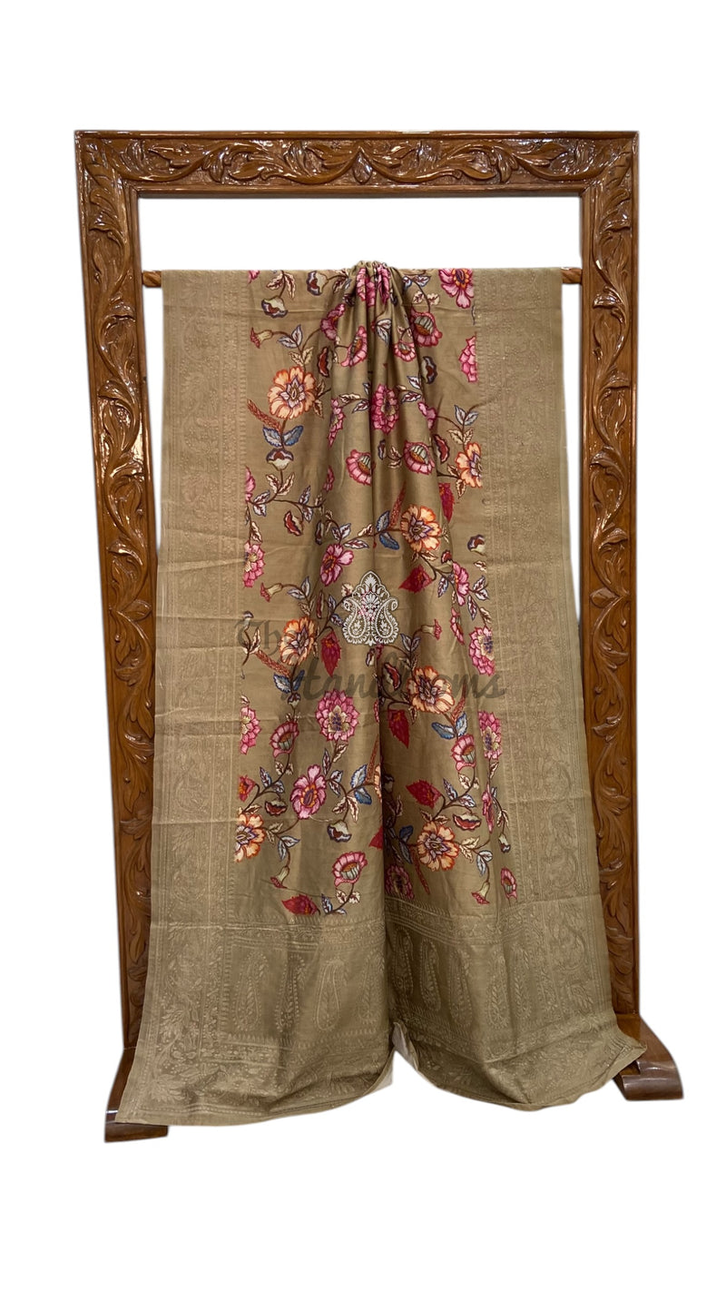 Pure Chiniya Silk Handloom Banarasi Saree With Chikankari - The Handlooms