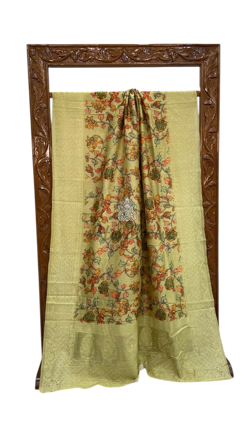 Pure Chiniya Silk Handloom Banarasi Saree With Chikankari - The Handlooms