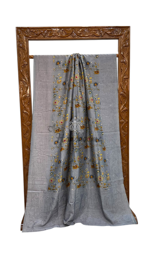 Pure Chiniya Silk Handloom Banarasi Saree With Chikankari - The Handlooms