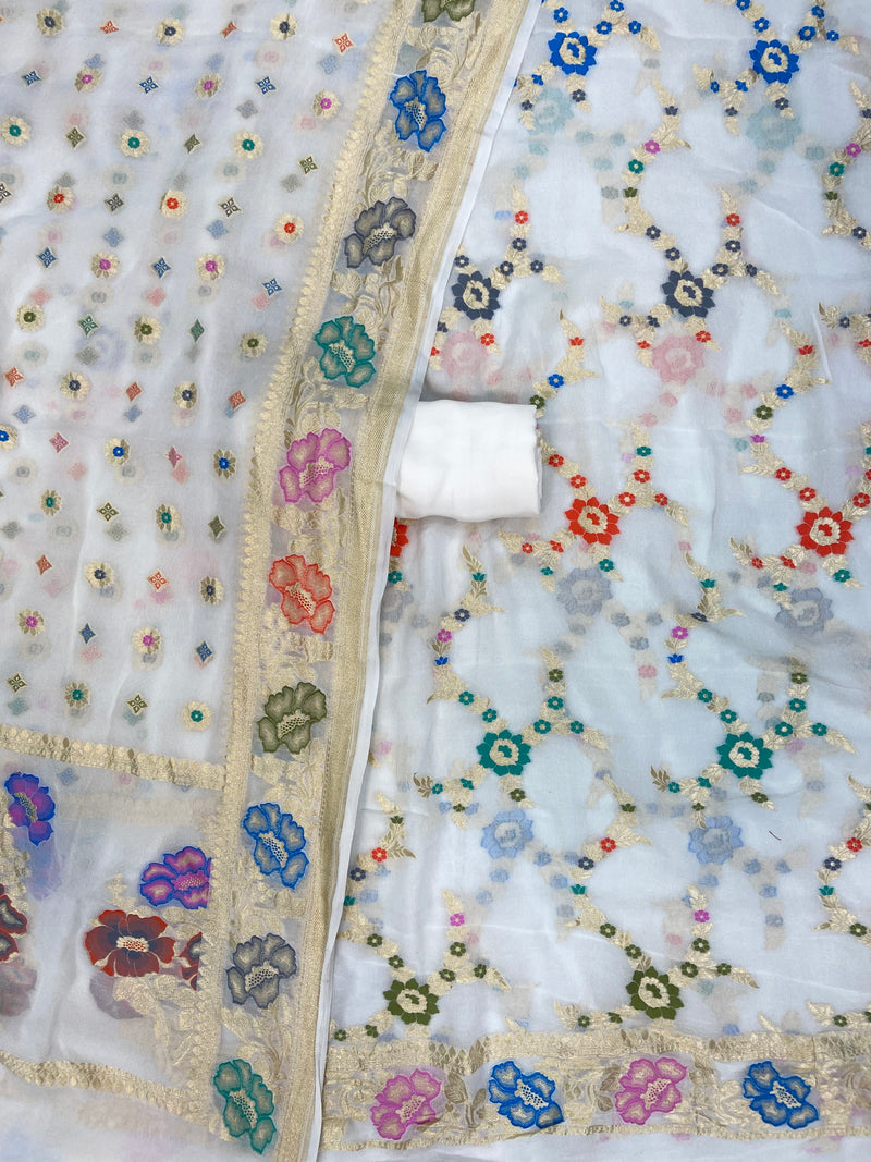 Khaddi Georgette Banarasi Dress material with Meenakari - The Handlooms