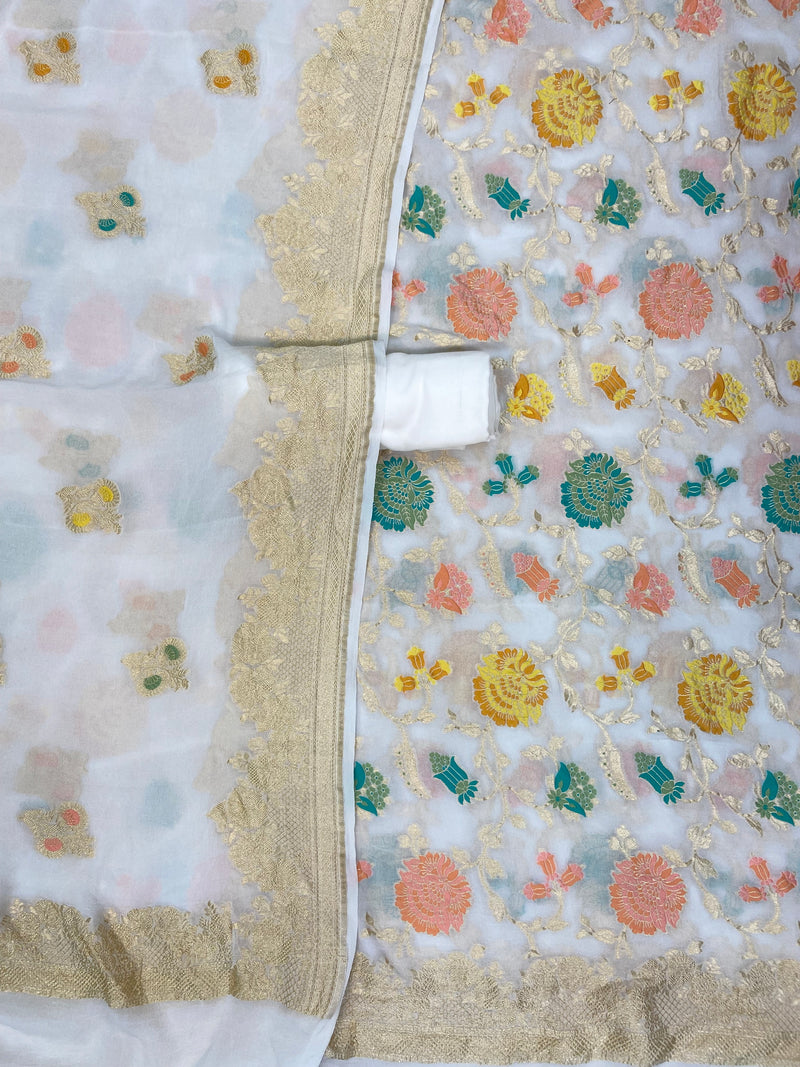 Khaddi Georgette Banarasi Dress material with Meenakari - The Handlooms