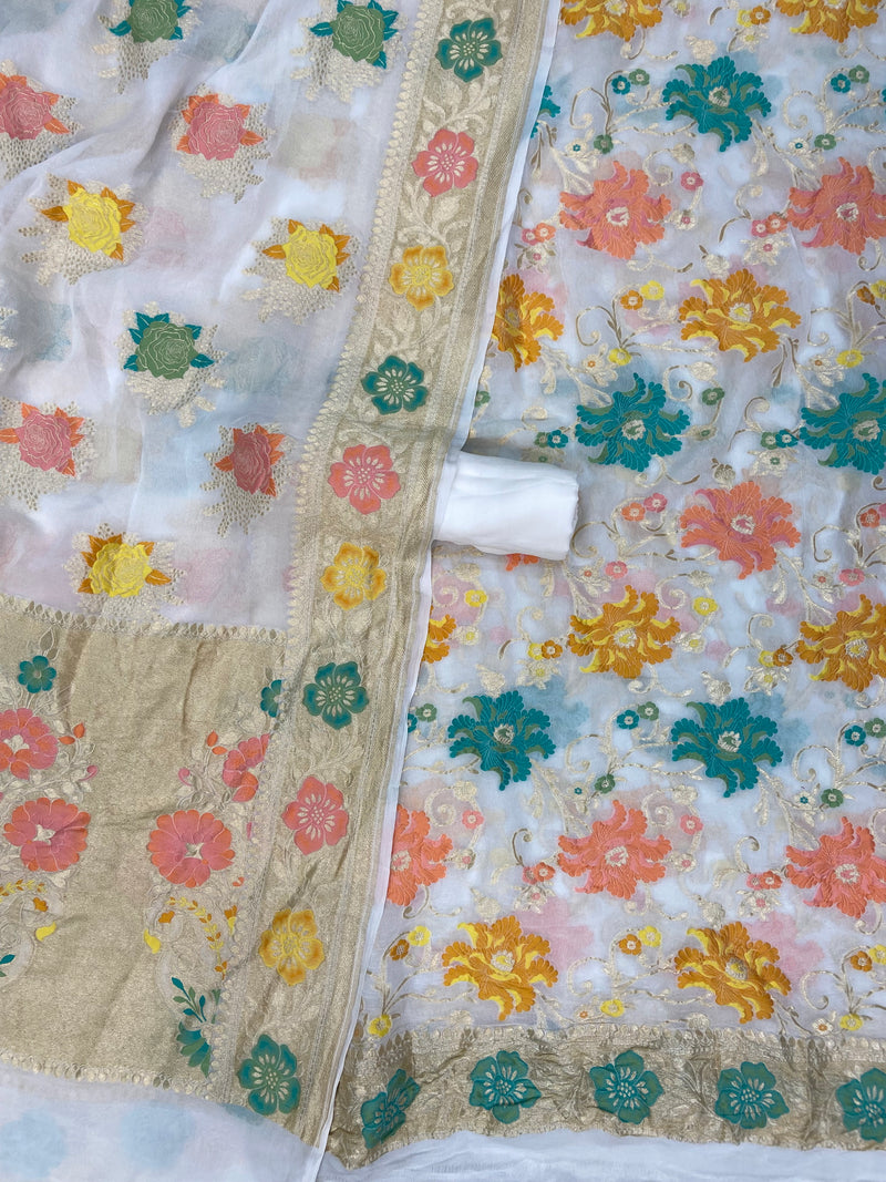 Khaddi Georgette Banarasi Dress material with Meenakari - The Handlooms