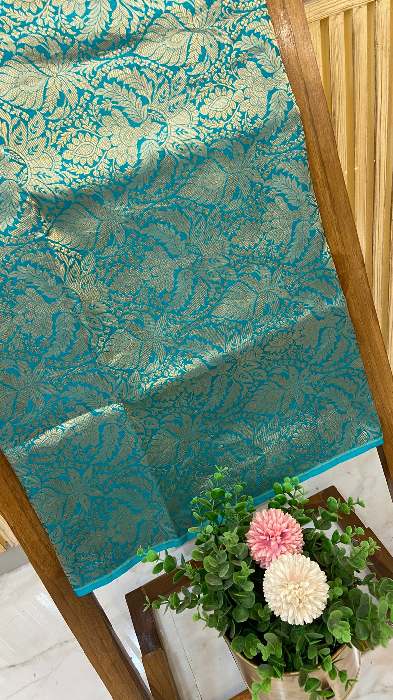 Pure Katan Silk Tanchui Brocade Handloom Banarasi Fabric - The Handlooms