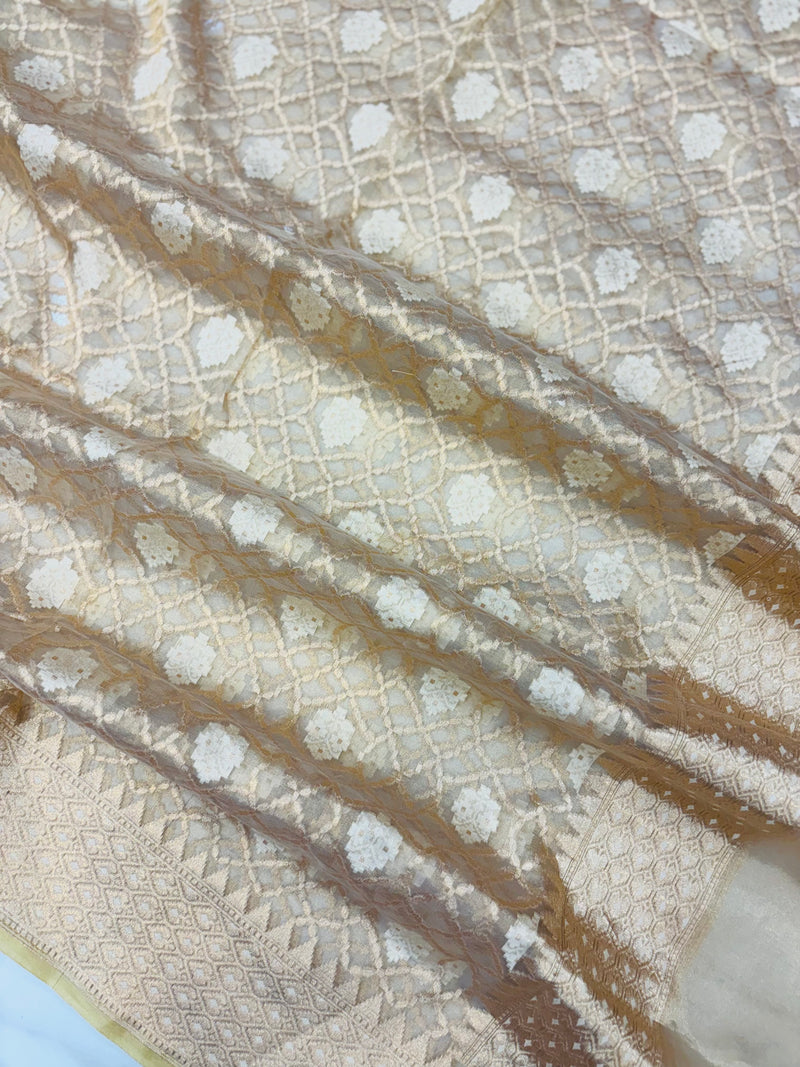 Pure Tissue Reshmi Zari Banarasi Brocade Handloom Dupatta - The Handlooms
