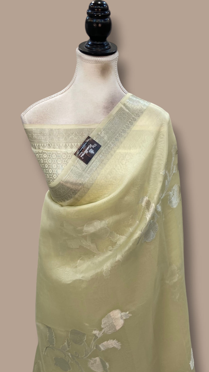Off-white Pure Kora Handloom Banarasi Saree