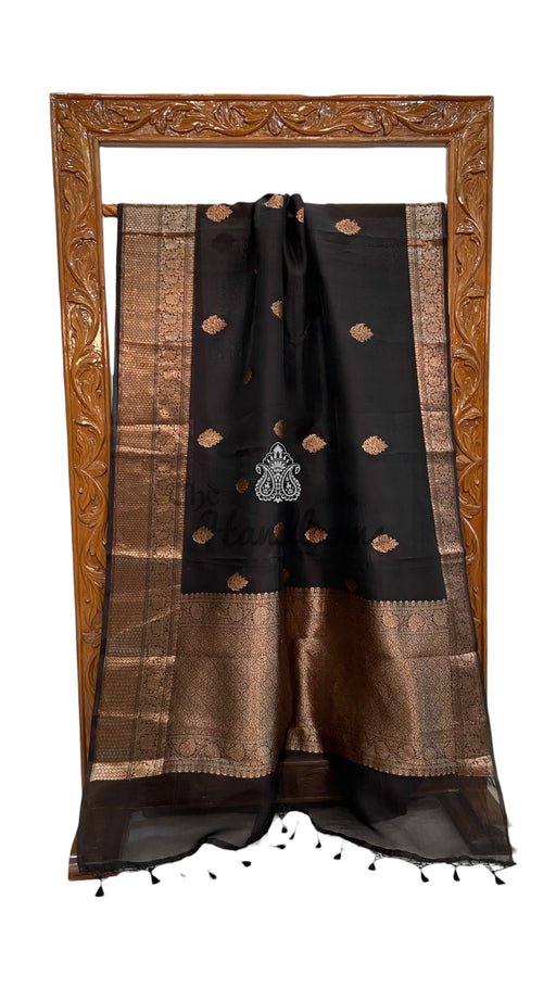 Black Pure Kora Silk Handloom Banarasi Saree - The Handlooms