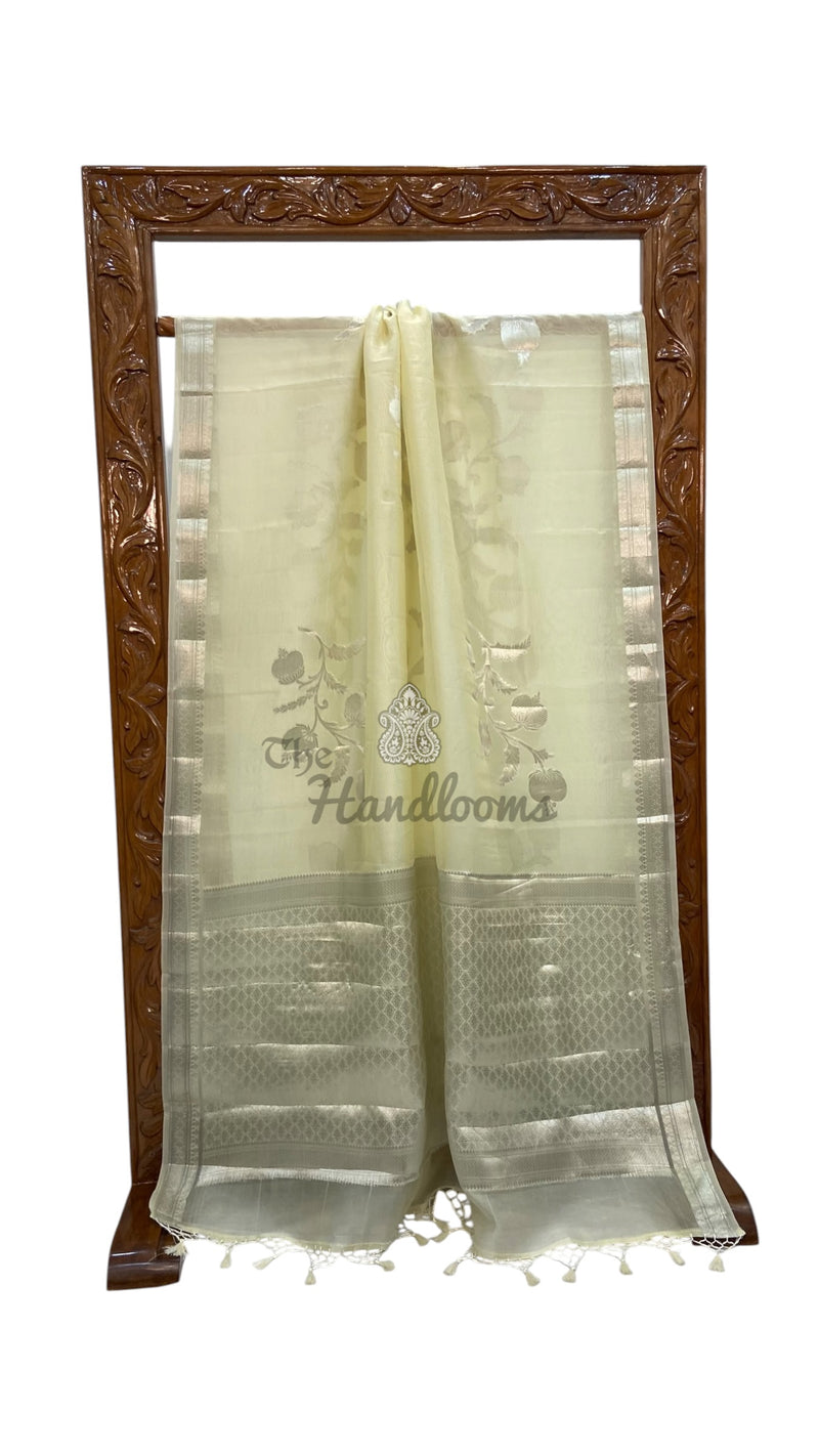 Off-white Pure Kora Handloom Banarasi Saree