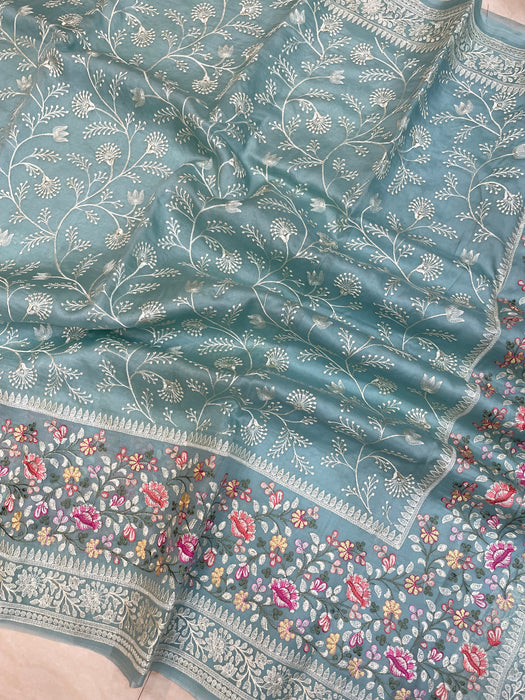 Pure Organza Chikankari Handloom Banarasi Saree - The Handlooms