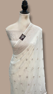 Pure Georgette Banarasi Handloom Saree - Silver Zari - The Handlooms
