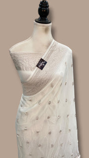 Pure Georgette Banarasi Handloom Saree - Silver Zari - The Handlooms