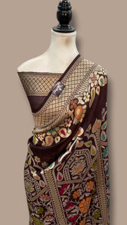 Tilfi Pure Tussar Georgette Handloom Banarasi Saree - Water Zari - The Handlooms