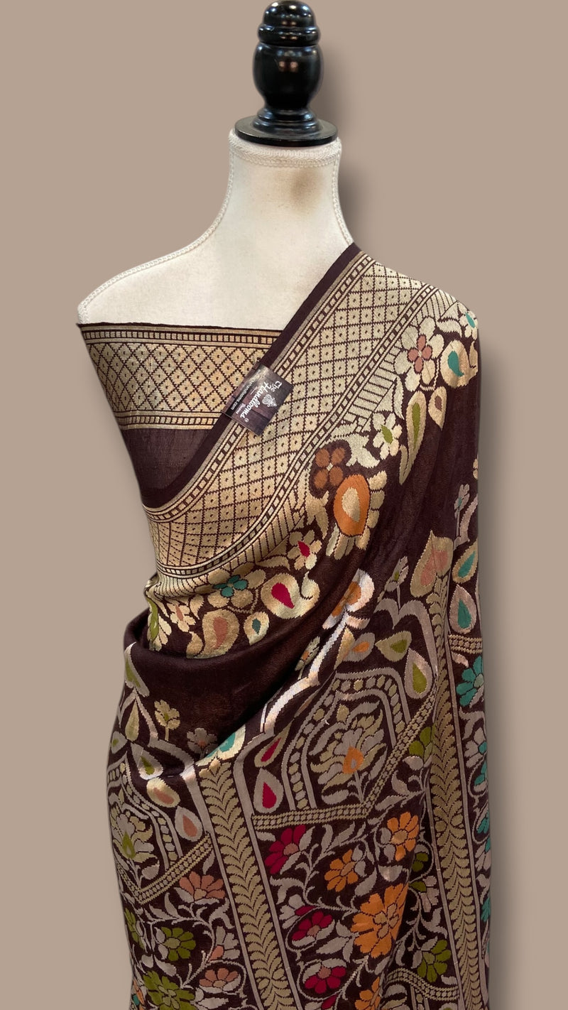 Tilfi Pure Tussar Georgette Handloom Banarasi Saree - Water Zari - The Handlooms