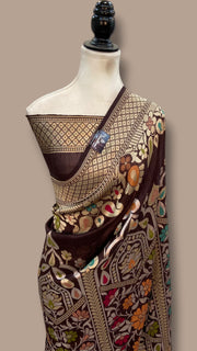 Tilfi Pure Tussar Georgette Handloom Banarasi Saree - Water Zari - The Handlooms