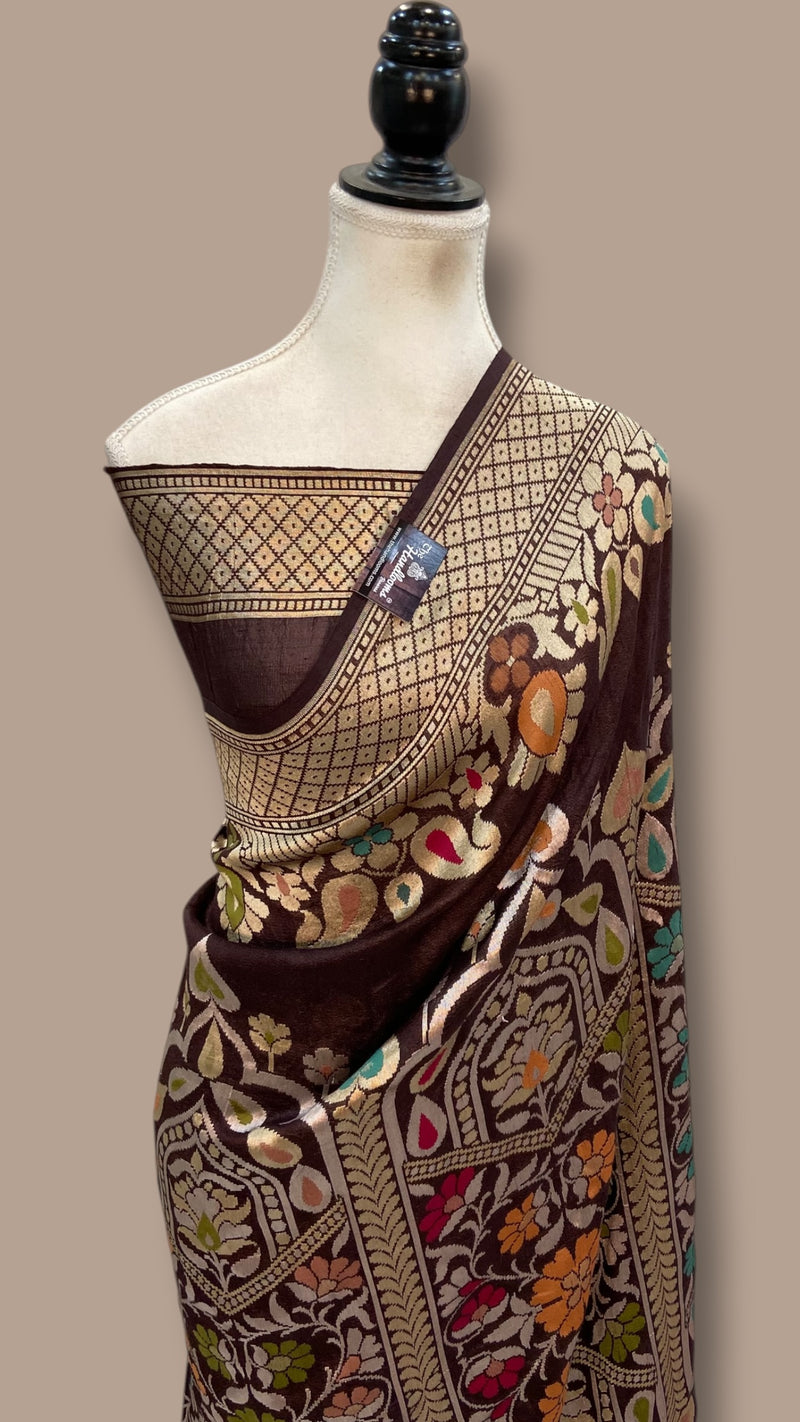 Tilfi Pure Tussar Georgette Handloom Banarasi Saree - Water Zari - The Handlooms