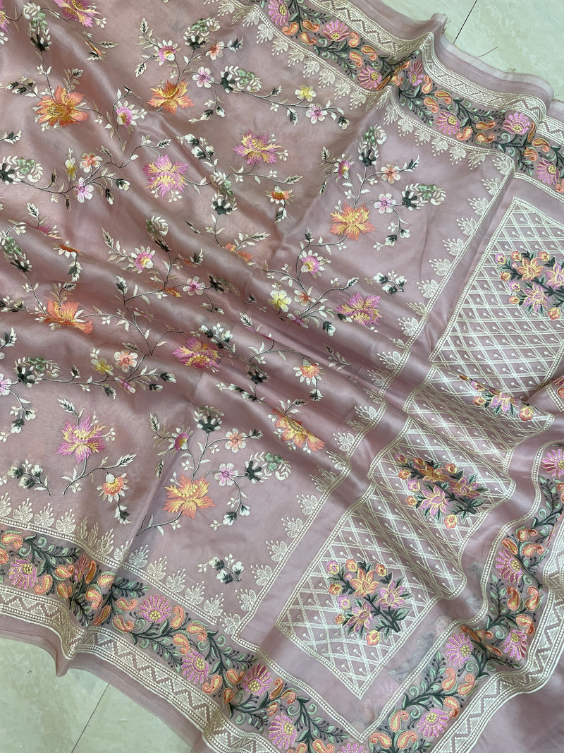 Pure Organza Chikankari Handloom Banarasi Saree - The Handlooms