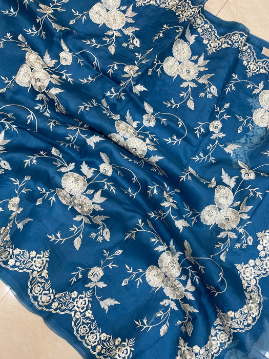 Pure Organza Chikankari Handloom Banarasi Saree - The Handlooms