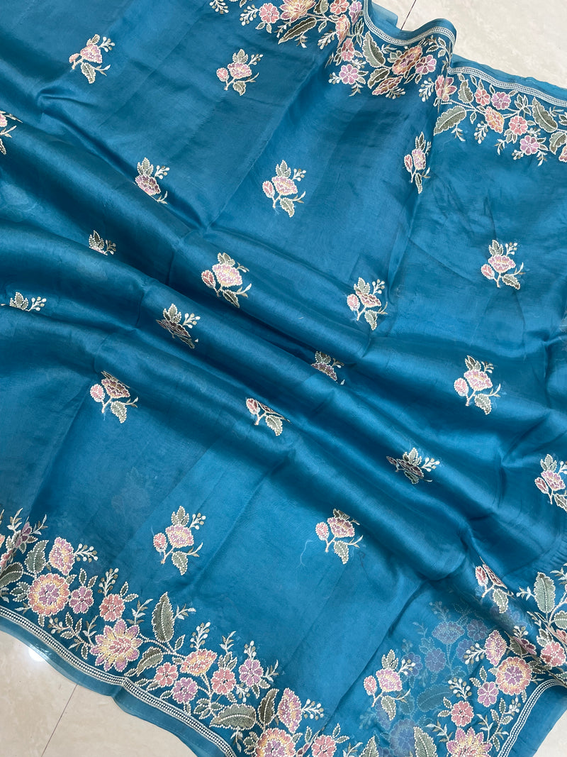Pure Organza Chikankari Handloom Banarasi Saree - The Handlooms