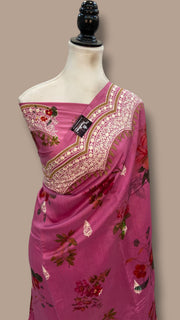Pure Chiniya Silk Handloom Banarasi Saree With Chikankari - The Handlooms