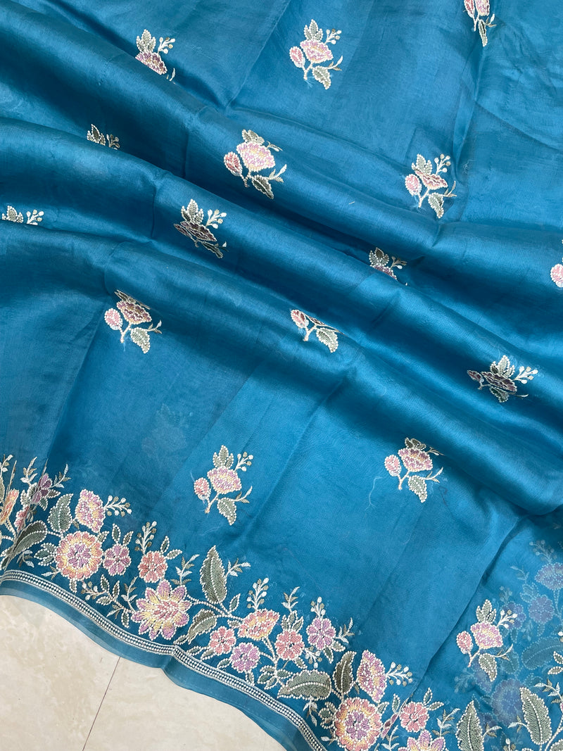 Pure Organza Chikankari Handloom Banarasi Saree - The Handlooms