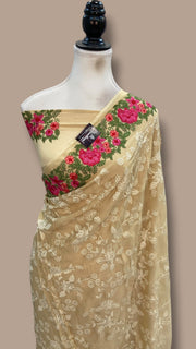 Pure Georgette Chikankari Handloom Banarasi Saree - The Handlooms