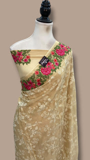 Pure Georgette Chikankari Handloom Banarasi Saree - The Handlooms