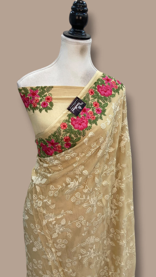 Pure Georgette Chikankari Handloom Banarasi Saree - The Handlooms