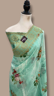 Pure Georgette Handloom Banarasi Saree - Chikanka With Digital Print - The Handlooms