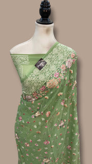 Pure Georgette Chikankari Handloom Banarasi Saree - The Handlooms