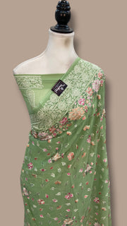 Pure Georgette Chikankari Handloom Banarasi Saree - The Handlooms