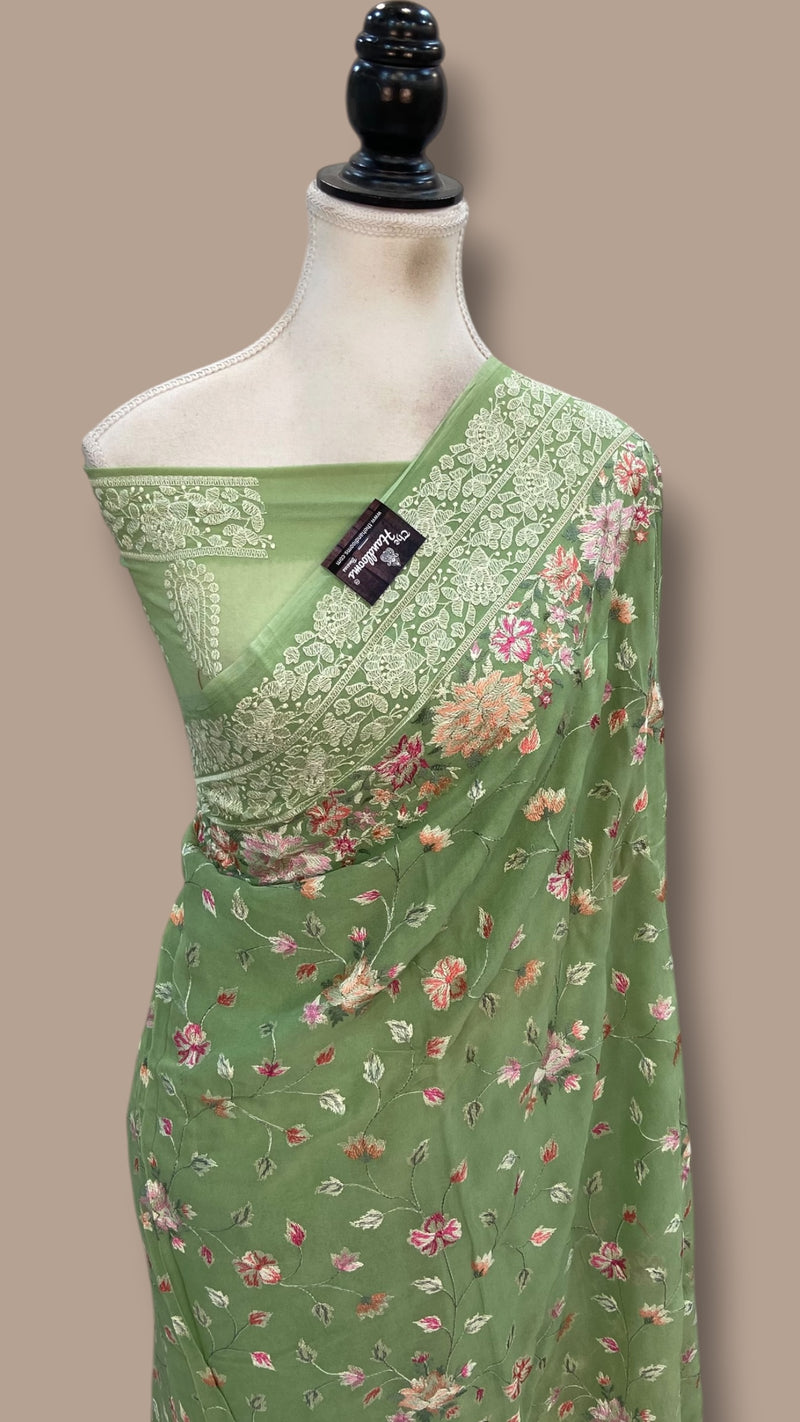 Pure Georgette Chikankari Handloom Banarasi Saree - The Handlooms