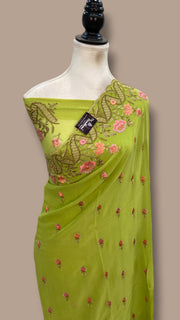Pure Georgette Chikankari Handloom Banarasi Saree - The Handlooms