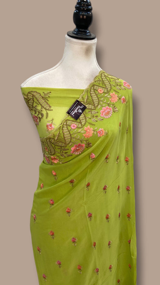 Pure Georgette Chikankari Handloom Banarasi Saree - The Handlooms