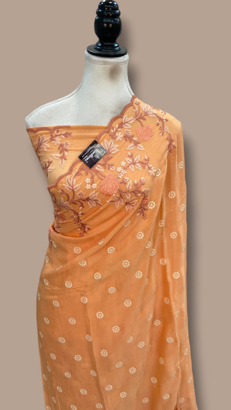 Pure Georgette Chikankari Handloom Banarasi Saree - The Handlooms