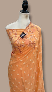 Pure Georgette Chikankari Handloom Banarasi Saree - The Handlooms