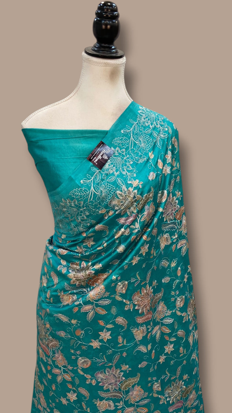 Pure Dupion Silk Handloom Banarasi Saree With Chikankari - The Handlooms
