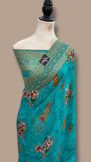 Pure Georgette Handloom Banarasi Saree - Chikanka With Digital Print - The Handlooms