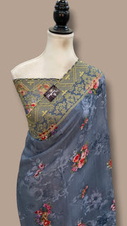 Pure Georgette Handloom Banarasi Saree - Chikanka With Digital Print - The Handlooms