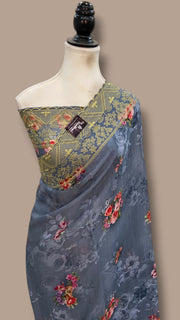 Pure Georgette Handloom Banarasi Saree - Chikanka With Digital Print - The Handlooms