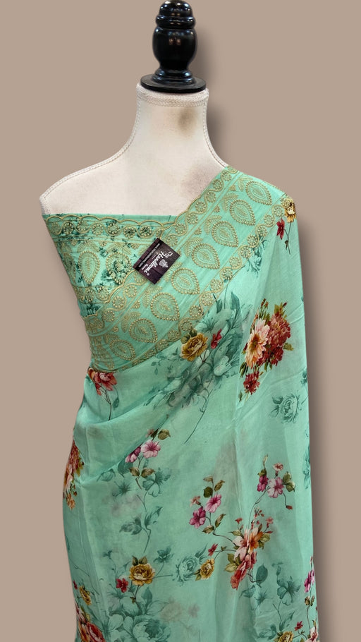 Pure Georgette Handloom Banarasi Saree - Chikanka With Digital Print - The Handlooms