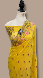 Pure Georgette Chikankari Handloom Banarasi Saree - The Handlooms