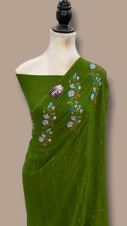 Pure Georgette Chikankari Handloom Banarasi Saree - The Handlooms