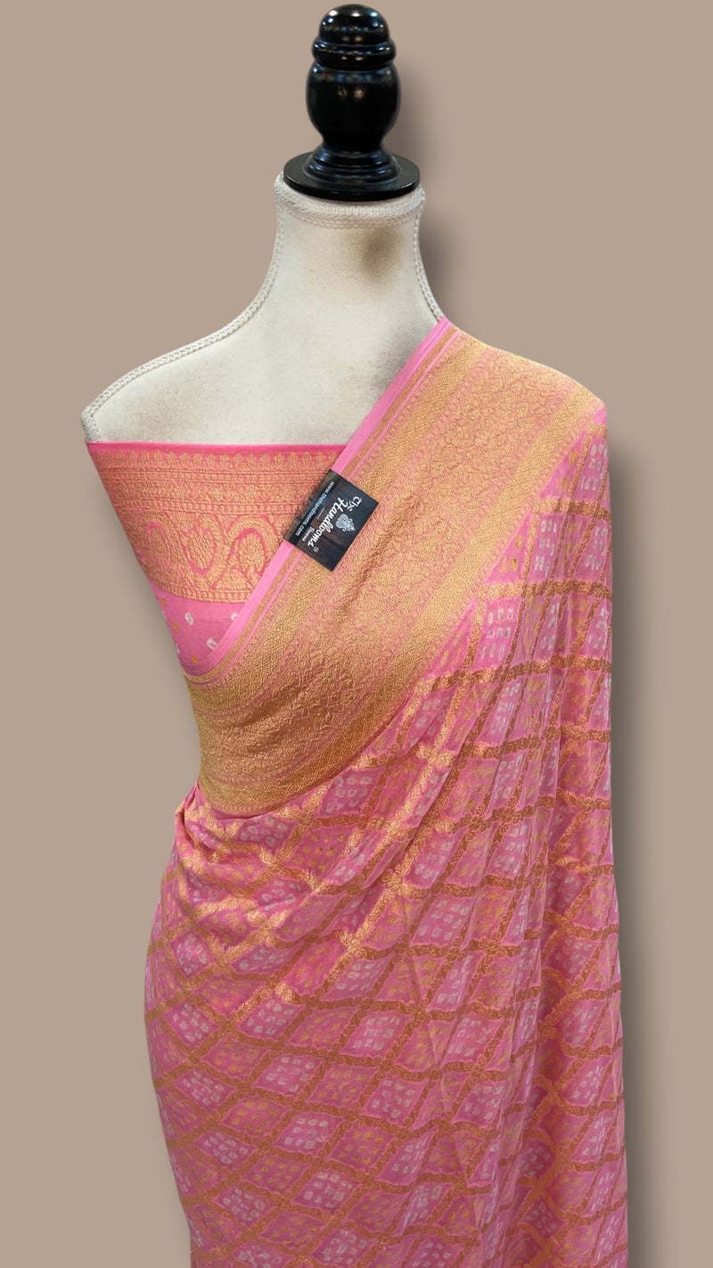 Pure Georgette Banarasi Bandhej Handloom Saree