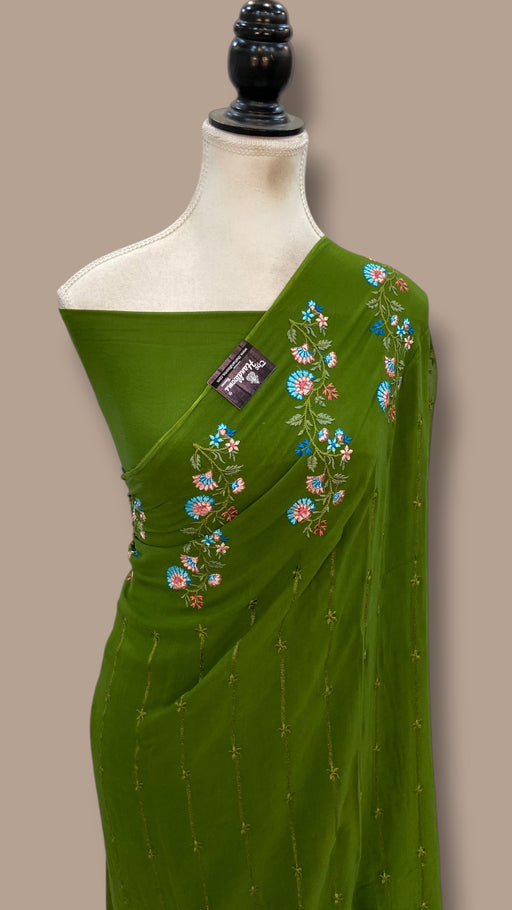 Pure Georgette Chikankari Handloom Banarasi Saree - The Handlooms