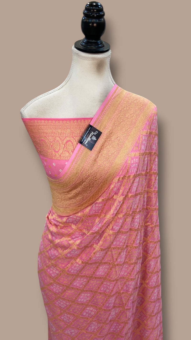 Pure Georgette Banarasi Bandhej Handloom Saree