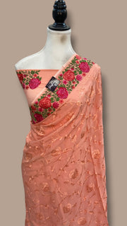 Pure Georgette Chikankari Handloom Banarasi Saree - The Handlooms