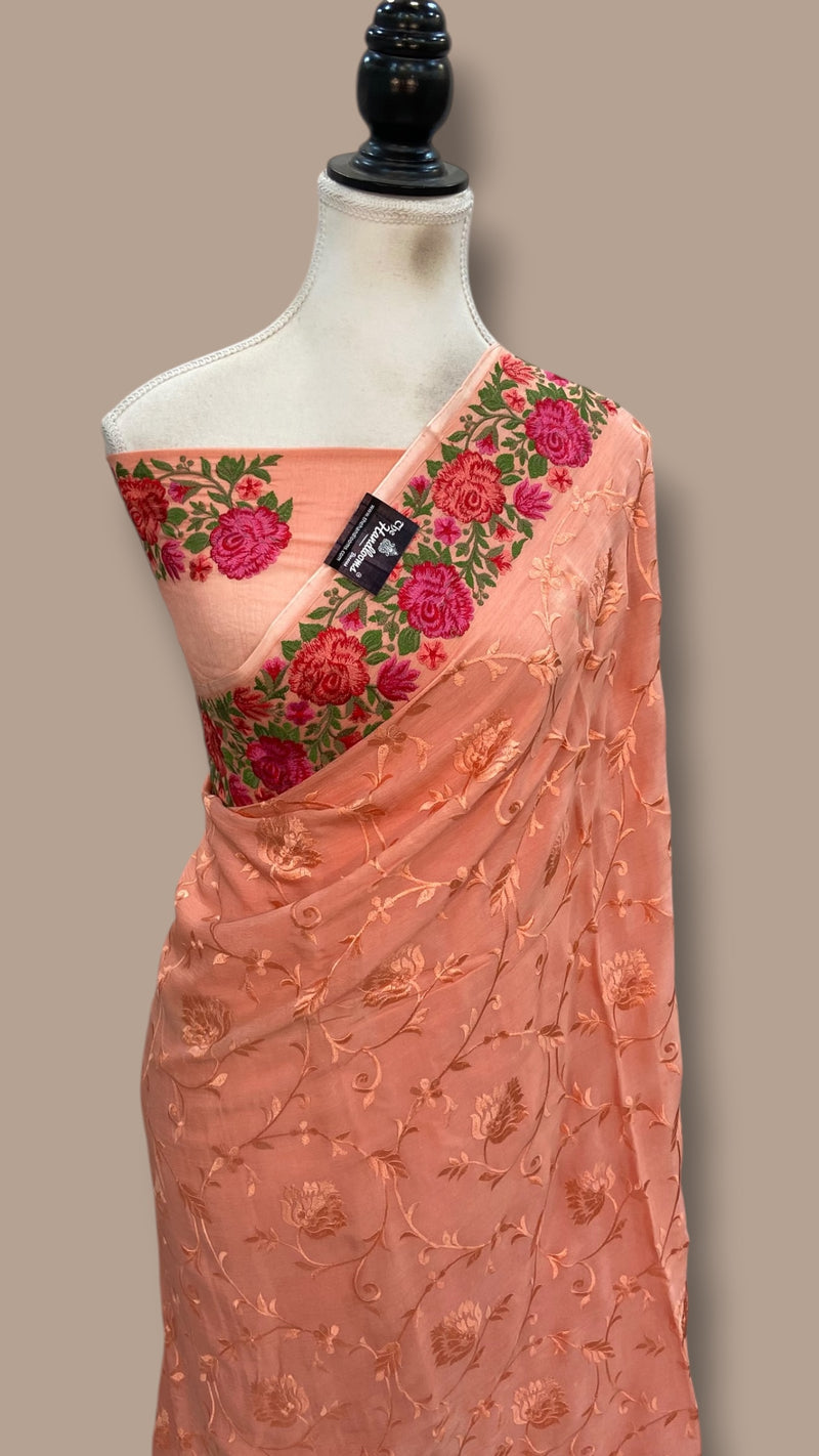 Pure Georgette Chikankari Handloom Banarasi Saree - The Handlooms