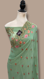 Pure Georgette Chikankari Handloom Banarasi Saree - The Handlooms