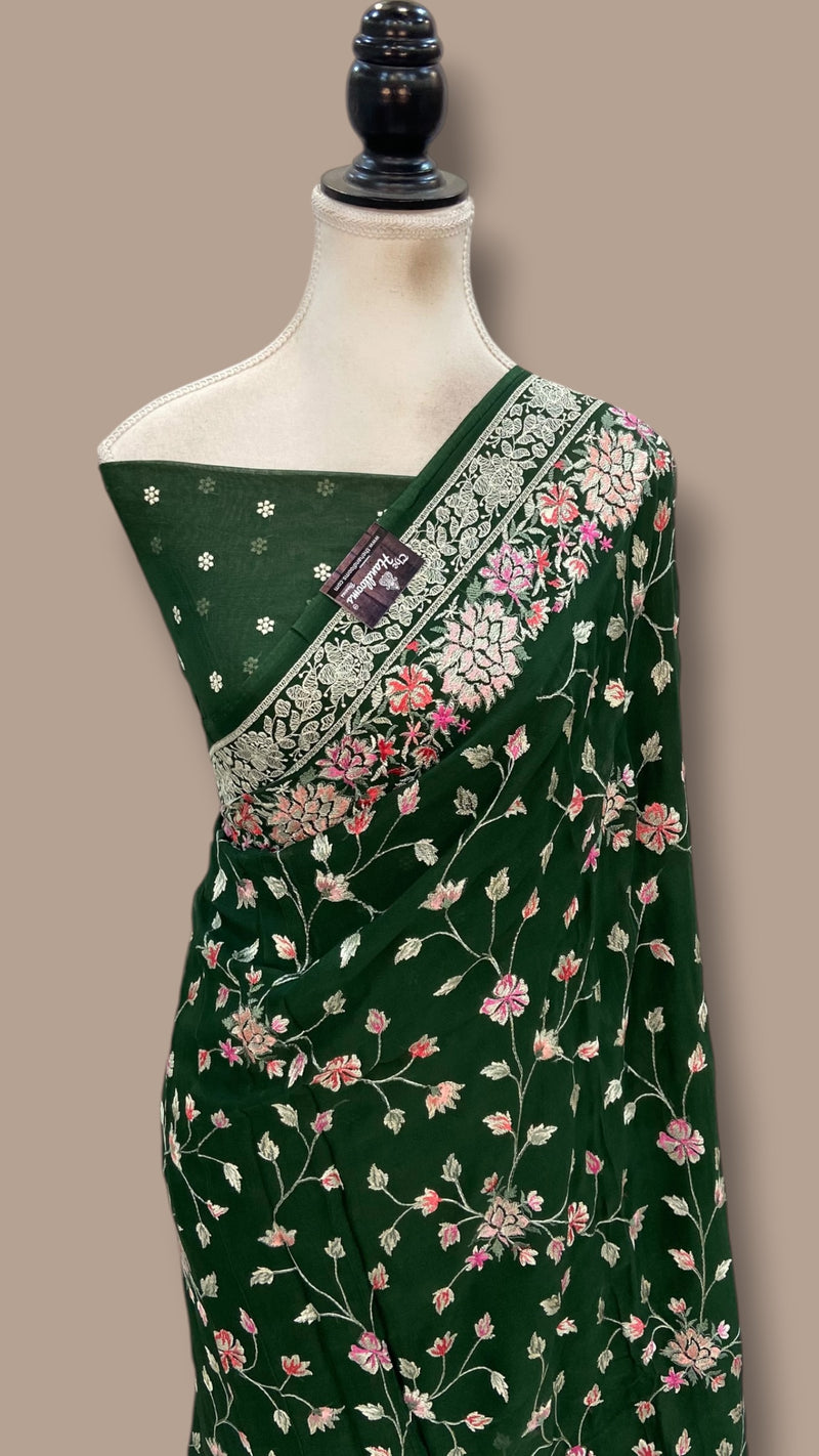 Pure Georgette Chikankari Handloom Banarasi Saree - The Handlooms