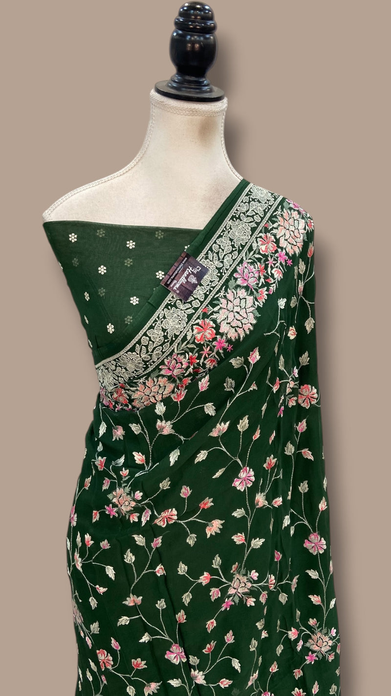 Pure Georgette Chikankari Handloom Banarasi Saree - The Handlooms