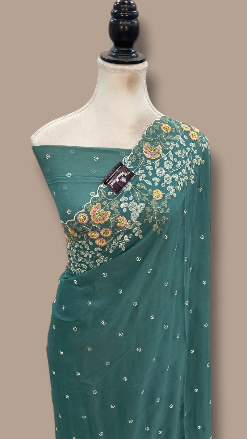 Pure Georgette Chikankari Handloom Banarasi Saree - The Handlooms
